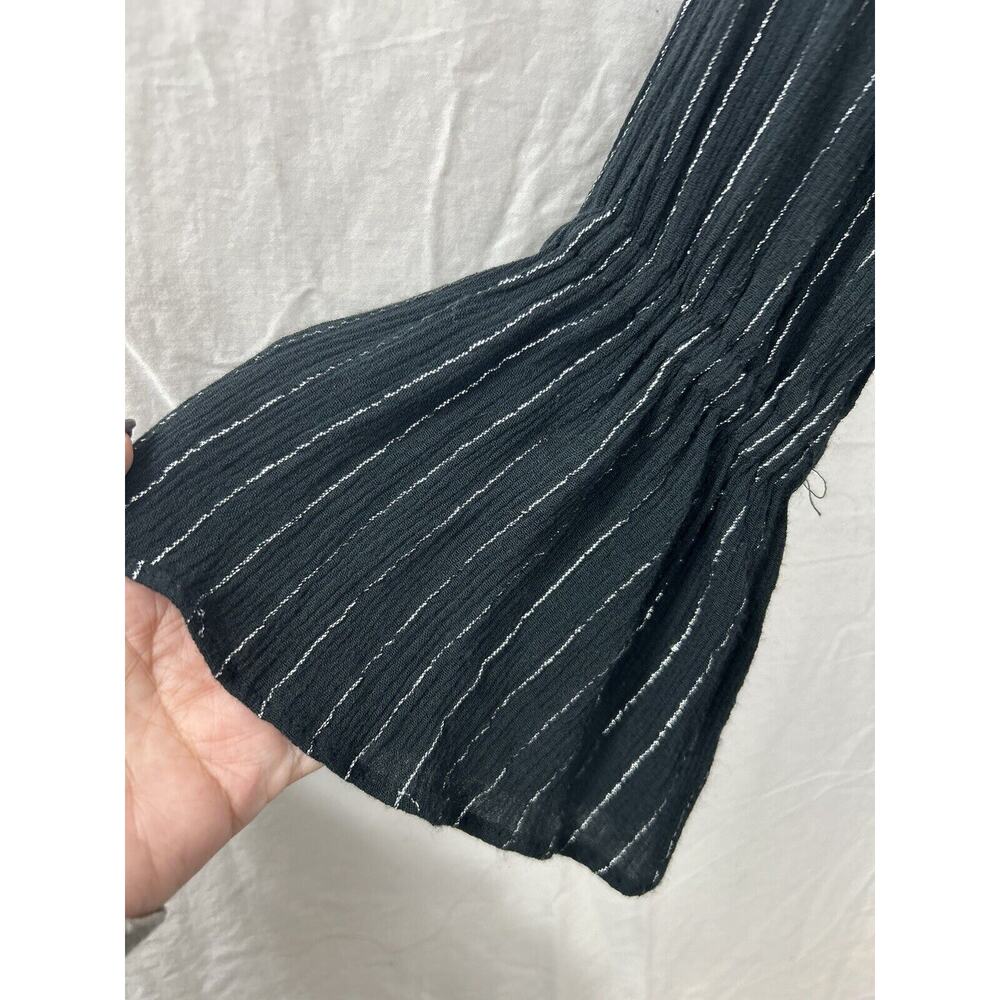 Juicy Couture Tie Waist Long Flowy Bell Sleeve Black Silver Stripes Witchy Sz L - Picture 2 of 9